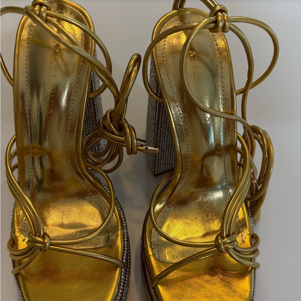 Gold Knot-Strap Platform Sandals